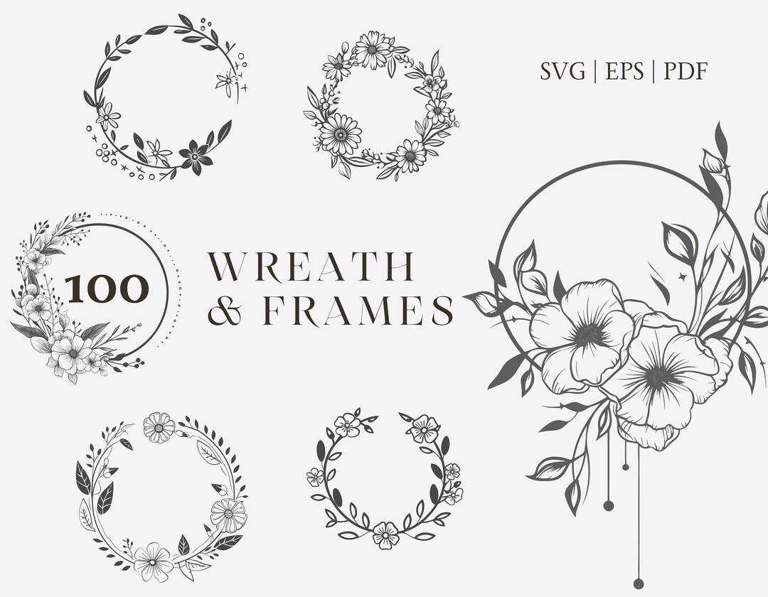 100 Wreaths SVG Bundle | Floral Circle Heart Monogram | Wedding Decor ...