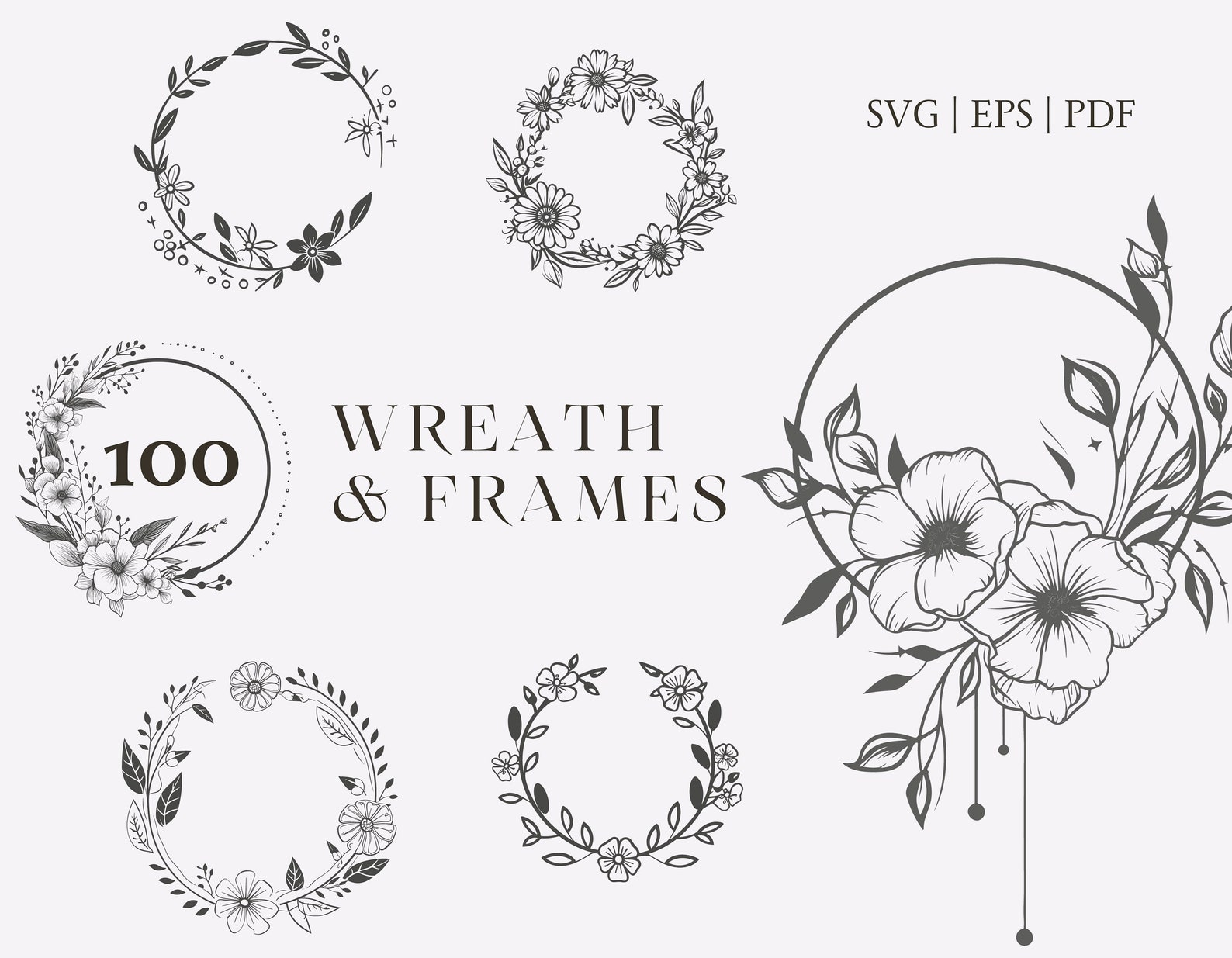 100 Wreaths SVG Bundle | Floral Circle Heart Monogram | Wedding Decor ...