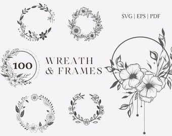 Pacchetto SVG da 100 ghirlande / Monogramma cuore cerchio floreale / Arredamento matrimonio