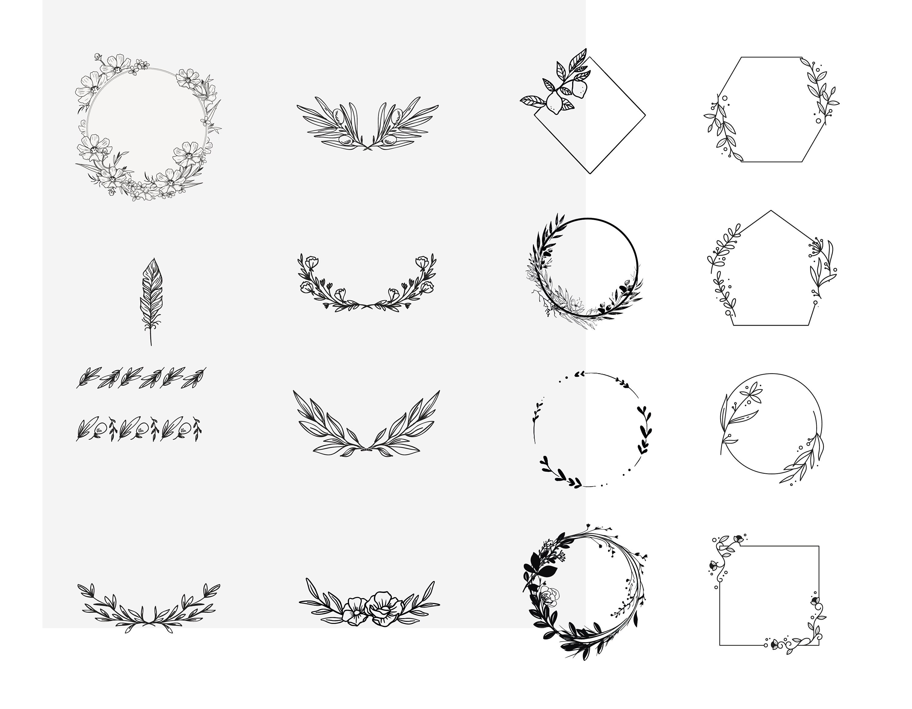 Wreath SVG Bundle Floral Circle Heart Monogram Wedding Decor 72 Items ...