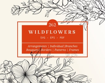 262 Wildflowers Sketch Line Art SVG Bundle | Hand-Drawn Wedding & Tattoo Clipart