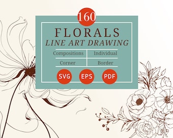 160 Floral Sketch Line Art SVG Bundle | Hand-Drawn Flowers | Wedding & Tattoo Clipart