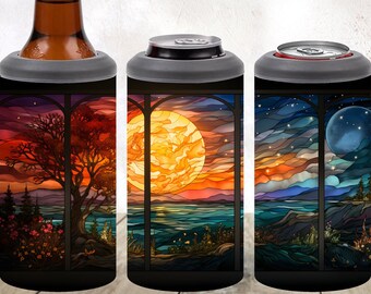 Diseño de sublimación de estaciones de vidrieras, envoltura de vaso enfriador de latas 4 en 1, descarga digital instantánea PNG