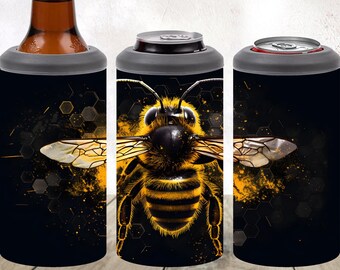 Abeja con diseño de sublimación de panal geométrico, envoltura de vaso enfriador de latas 4 en 1, descarga digital instantánea PNG