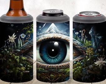 El diseño de sublimación del ojo que todo lo ve, 4 en 1 Enfriador de latas Envoltura de vaso, Descarga digital instantánea PNG