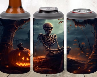 Jack O Lantern y Skeleton Sublimation Design, 4 en 1 Can Cooler Tumbler Wrap, Descarga digital instantánea PNG
