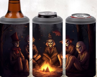 Diseño de sublimación de fuego de campamento de payaso 4 en 1, envoltura de vaso enfriador de latas 4 en 1, descarga digital instantánea PNG
