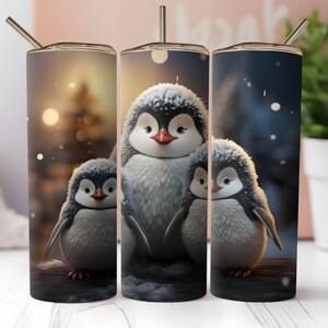 Cute Penguins Tumbler Wrap PNG 20oz Skinny Straight and Tapered Tumbler Sublimation Design PNG