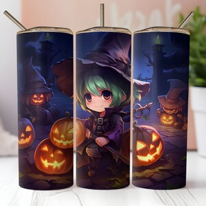 Anime Witch Halloween Wrap PNG 20oz Skinny Straight and Tapered Tumbler Sublimation Design PNG