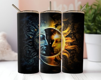 Envoltura de vaso de sol y luna PNG 20 oz Diseño de sublimación de vaso recto y cónico delgado PNG