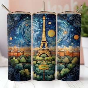 Eiffel Tower Water Paint Tumbler Wrap PNG 20oz Skinny Straight and Tapered Tumbler Sublimation Design PNG