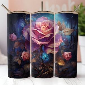 Pink Rose Tumbler Wrap PNG 20oz Skinny Straight and Tapered Tumbler Sublimation Design PNG