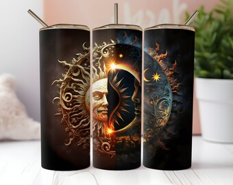 Envoltura de vaso de sol y luna PNG 20 oz Diseño de sublimación de vaso recto y cónico delgado PNG