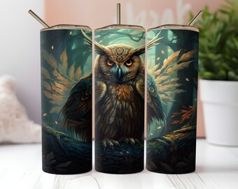 Dragon Owl Tumbler Wrap PNG 20oz Vaso delgado recto y cónico Diseño de sublimación PNG