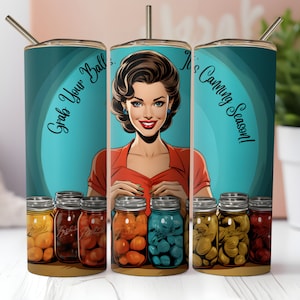 Retro Housewife Canning Season Tumbler Wrap PNG 20oz Skinny Straight and Tapered Tumbler Sublimation Design PNG