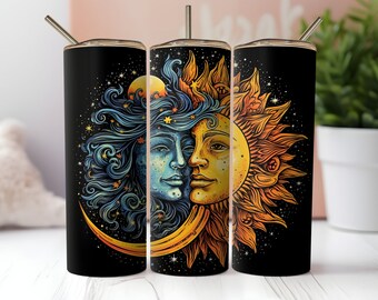 Envoltura de vaso de sol y luna PNG 20 oz Diseño de sublimación de vaso recto y cónico delgado PNG