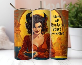 Ama de casa retro Start Some Sh*t Tumbler Wrap PNG Diseño de sublimación de vaso flaco recto y cónico de 20 oz PNG
