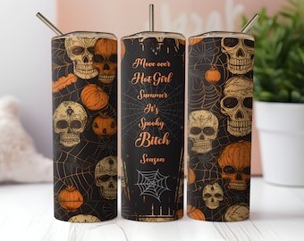 Spooky Bitch Season Tumbler Wrap PNG Vaso flaco recto y cónico de 20 oz Diseño de sublimación PNG