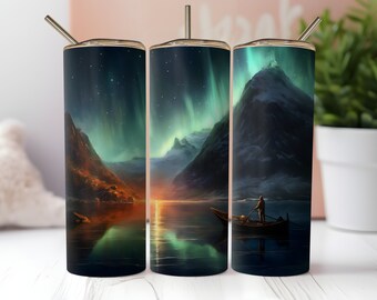 Northern Lights Tumbler Wrap PNG Vaso flaco recto y cónico de 20 oz Diseño de sublimación PNG