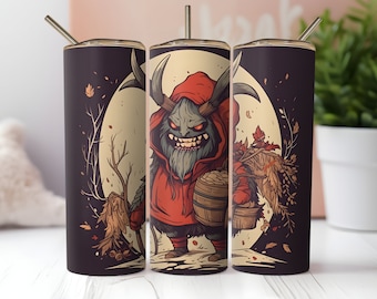 Krampus Tumbler Wrap PNG 20oz Flaco Recto y Vaso Cónico Diseño de Sublimación PNG