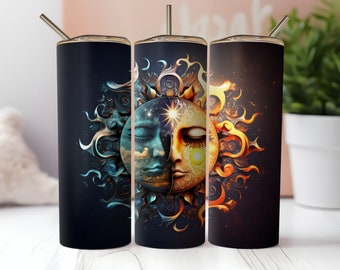 Envoltura de vaso de sol y luna PNG 20 oz Diseño de sublimación de vaso recto y cónico delgado PNG