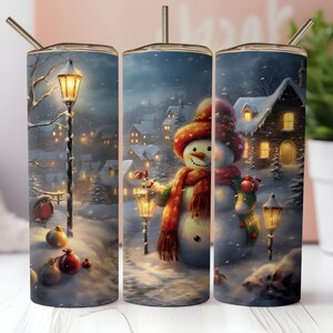 Christmas Snowman Tumbler Wrap PNG 20oz Skinny Straight and Tapered Tumbler Sublimation Design PNG