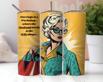 Retro Housewife Shopping Tumbler Wrap PNG 20oz Skinny gerade und konisch Tumbler Sublimation Design PNG