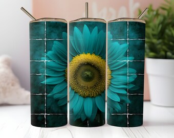 Envoltura de vaso de girasol verde azulado PNG Diseño de sublimación de vaso delgado recto y cónico de 20 oz PNG