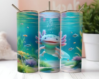 Axolotl Underwater Tumbler Wrap PNG 20oz Flaco Recto y Vaso Cónico Diseño de Sublimación PNG