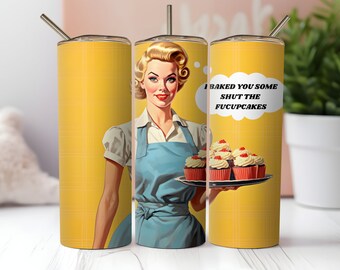 Retro Shut The Fucupcakes Tumbler Wrap PNG 20oz Skinny Straight and Tapered Tumbler Diseño de sublimación PNG