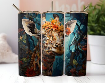 Whimsical Giraffe Tumbler Wrap PNG 20 oz Vaso delgado recto y cónico Diseño de sublimación PNG