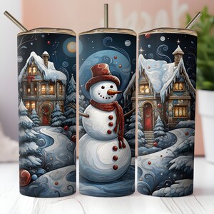 Christmas Snowman Tumbler Wrap PNG 20oz Skinny Straight and Tapered Tumbler Sublimation Design PNG