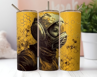 Envoltura de vaso Space Bee Keeper PNG Vaso delgado recto y cónico de 20 oz Diseño de sublimación PNG
