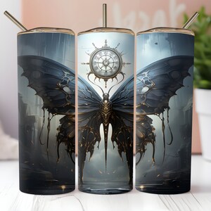 Envoltura de vaso de mariposa gótica PNG Diseño de sublimación de vaso delgado recto y cónico de 20 oz PNG