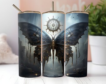 Envoltura de vaso de mariposa gótica PNG Diseño de sublimación de vaso delgado recto y cónico de 20 oz PNG