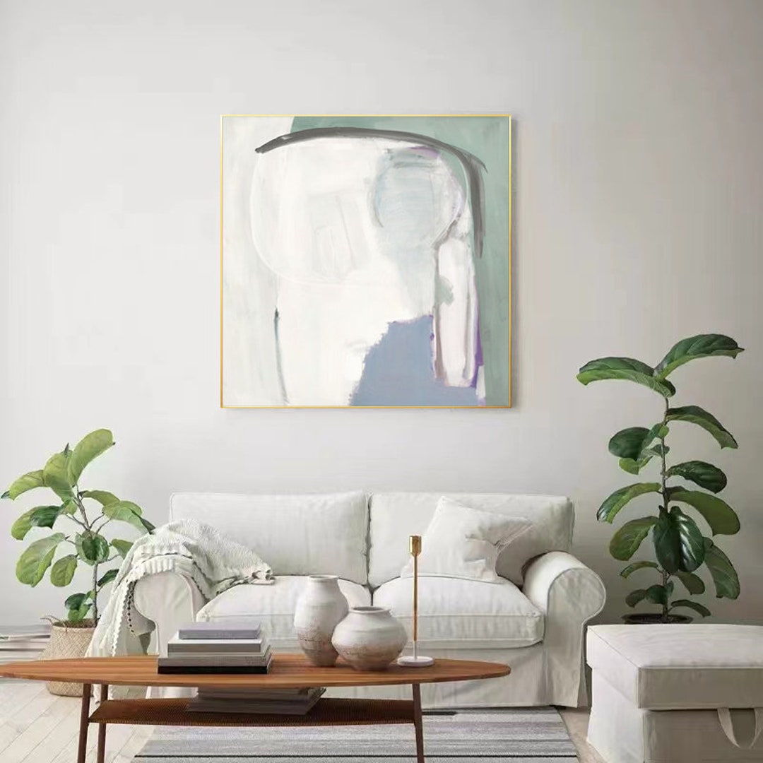 Sage Green Painting Square Wall Art Minimalist Painting Living Etsy