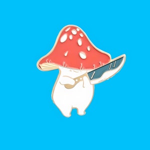 Enchanting Strawberry Mushroom Whimsical Brooch Pin with miniature knife