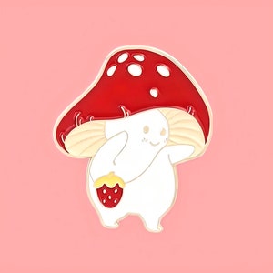 Erdbeerpilz mit Strawberry Side Bag Pin Brosche