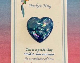 Pocket Hug - Resin - dark abalone shell heart. ON SALE