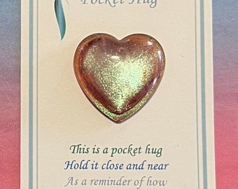 Pocket Hug - Resin - Rose Gold Opalescent heart. ON SALE