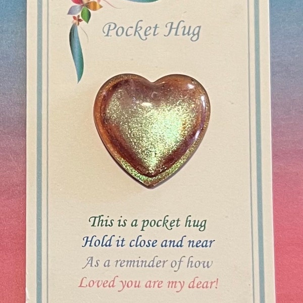 Pocket Hug - Resin - Rose Gold Opalescent heart. ON SALE