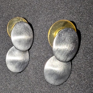 Vintage Silver Tone Hinged Ovals Drop Post Earrings