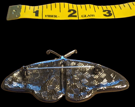 Butterfly Vintage Brooch Enamel Rhinestones Silve… - image 2