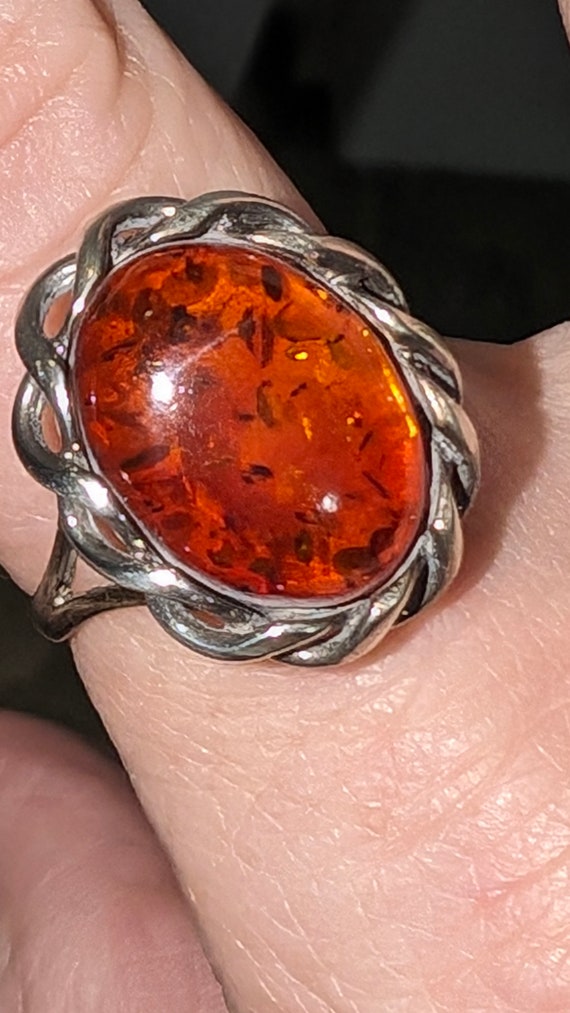 Vintage Polish Baltic Amber Statement Ring Size 8.