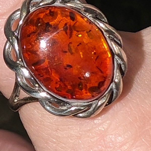 Vintage Polish Baltic Amber Statement Ring Size 8.75