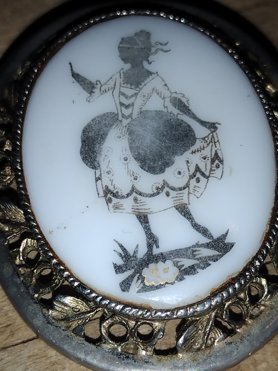 Vintage Victorian Porcelain Silhouette Lady Metal 