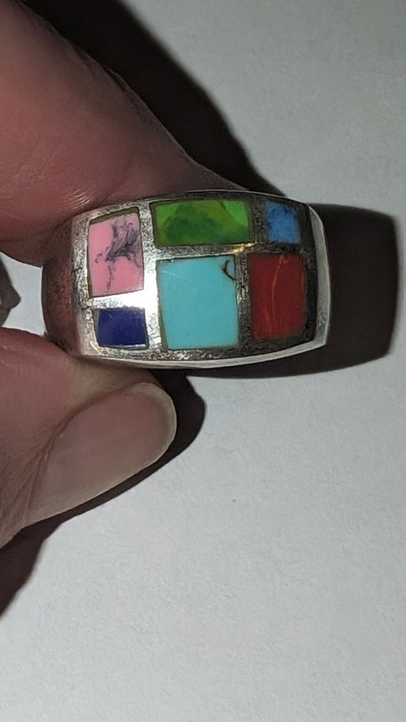 Vintage Inlayed Multi Stone Turquoise 925 Sterling