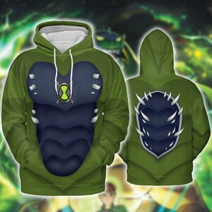 Ben10 Ultimate Alien Cosplay Costume Ben Tennyson Green Coat Zip-up Jacket