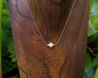 Minimalist Pearl Silk Floater Necklace, 14"