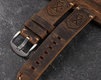 Premium Thick Italian Leather Watch Strap 20mm 21mm 22mm 23mm 24mm 26mm Flottiglia MAS Dark Brown Silver